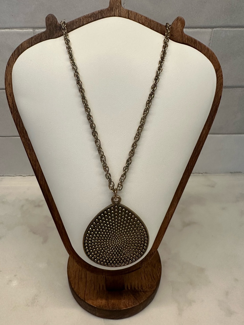 Bronze Textured Teardrop Pendant Necklace